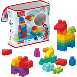 MEGA BLOKS Fisher price Big Building Bag building set with 60 big and colorful building blocks, and 1 storage bag, toy gift set for ages 1 and up, DCH55