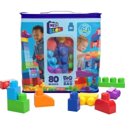MEGA BLOKS First Builders™ Big Building Bag, Blue Edition, 80-Piece Toddler Building Set, DCH63, by Mattel