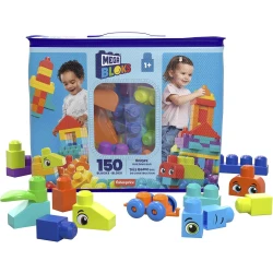 MEGA BLOKS First Builders Toddler Blocks Toys Set, Bigger Building Bag with 150 Pieces and Storage, Creative Open-Ended Play, Blue, Ages 1+ Years