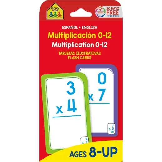بطاقات تعليم الضرب باللغة الإسبانية من School Zone للأعمار 0-12 للصفين 3-4 بطاقات تعليم الضرب باللغة الإسبانية من School Zone للأعمار 0-12 للصفين 3-4