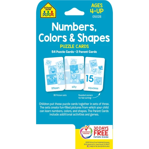 School Zone Numbers, Colors & Shapes Puzzle Cards for Ages 4+ - School Zone - Image 2