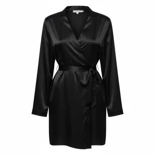 LILYSILK Women’s Plain Silk Robe, 22 Momme Charmeuse, Black, Medium Size, Luxurious Mulberry Silk