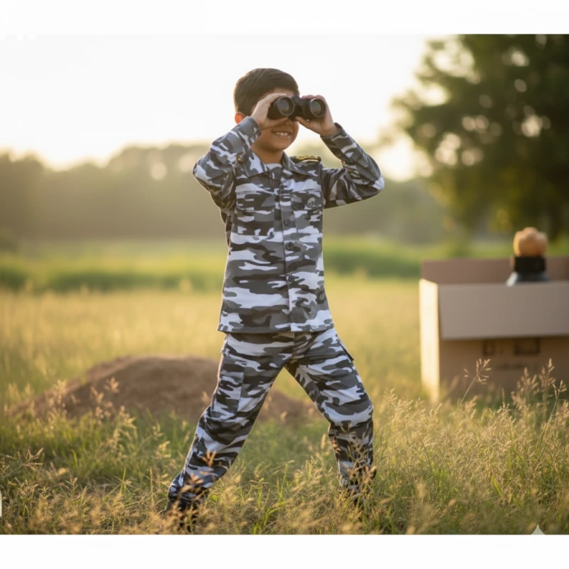 Army Military Suits For Children, Grey Color, 7-8 y