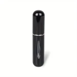 بخاخ عطر قابل لإعادة الملء – 5 مل، تصميم مدمج وسهل الحمل، مناسب للسفر، تعبئة سريعة وآمنة، يحافظ على رائحة العطر المفضلة اللون الاسود