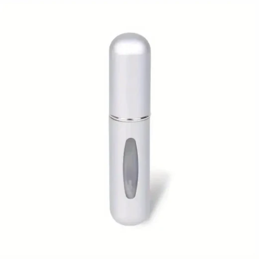 بخاخ عطر قابل لإعادة الملء – 5 مل، تصميم مدمج وسهل الحمل، مناسب للسفر، تعبئة سريعة وآمنة، يحافظ على رائحة العطر المفضلة اللون الفضي بخاخ عطر قابل لإعادة الملء – 5 مل، تصميم مدمج وسهل الحمل، مناسب للسفر، تعبئة سريعة وآمنة، يحافظ على رائحة العطر المفضلة اللون الفضي
