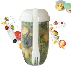 Ready-to-Use Salad Cup – Food-Grade Plastic, Transparent, 6.3 Inches, Durable and Convenient, Ideal for Salads, Fruits, Snacks, Includes Secure Lid and Fork