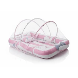 Baby Bed with Mosquito Net – Foldable Cotton Travel Crib, Safe Sleep for Infants, Portable and Lightweight, Pink