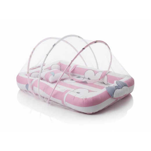 Baby Bed with Mosquito Net – Foldable Cotton Travel Crib, Safe Sleep for Infants, Portable and Lightweight, Pink Baby Bed with Mosquito Net – Foldable Cotton Travel Crib, Safe Sleep for Infants, Portable and Lightweight, Pink