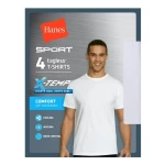 قمصان داخلية رياضية Hanes X-Temp للرجال، عبوة من 4 قطع، بيضاء، قميص أداء ماص للرطوبة مقاس صغير
