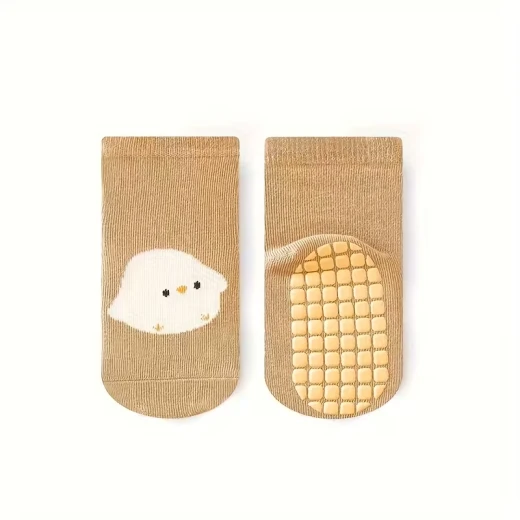 Tot and Toe everyday grip socks cotton blend non-slip forest color chick design pair 1-3 y Tot and Toe everyday grip socks cotton blend non-slip forest color chick design pair 1-3 y