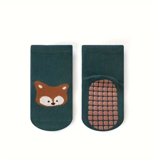 Tot and Toe everyday grip socks cotton blend non-slip forest color fox design for ages 1 to 3 years