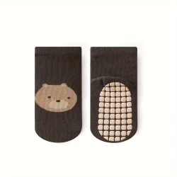Tot and Toe everyday grip socks cotton blend non-slip forest color bear design for ages 1 to 3 years