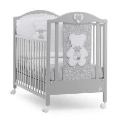 Italbaby Fiocco Classic Grey Baby Crib, Solid Wood, Adjustable, with Drawer