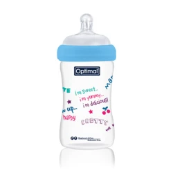 Optimal Wide Neck Baby Feeding Bottle With Handle 240ml, BPA Free, Blue
