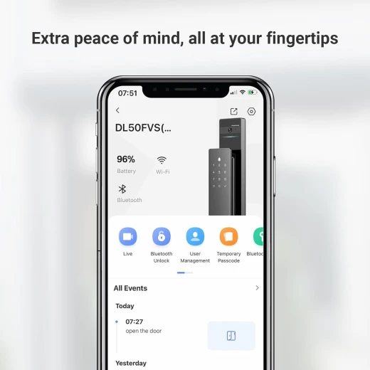 قفل الباب الذكي EZVIZ DL50FVS، قفل باب بدون مفتاح 7 في 1، قفل باب بتقنية التعرف على الوجه ثلاثي الأبعاد، ذاكرة تخزين مدمجة 8 جيجابايت، رؤية ليلية بمدى 2 متر، نظام اتصال داخلي نشط، تحكم عن طريق التطبيق (6068) - إزفيز - Image 4