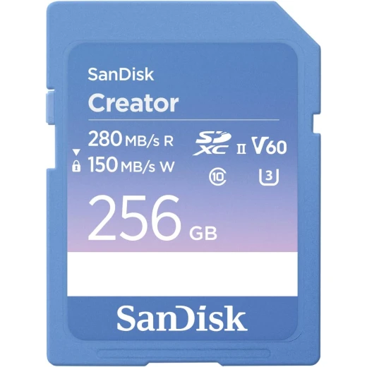 بطاقة ذاكرة SD Creator بسعة 256 جيجابايت، سرعات قراءة تصل إلى 280 ميجابايت/ثانية، مخصصة لكاميرات DSLR والكاميرات غير المزودة بمرآة، تدعم تصوير فيديو بدقة 4K UHD و6K، فئة السرعة V60، تتضمن اشتراكًا مجانيًا لمدة شهر في Adobe Creative Cloud - SDSDXEP-256G-GNCIS من سان ديسك بطاقة ذاكرة SD Creator بسعة 256 جيجابايت، سرعات قراءة تصل إلى 280 ميجابايت/ثانية، مخصصة لكاميرات DSLR والكاميرات غير المزودة بمرآة، تدعم تصوير فيديو بدقة 4K UHD و6K، فئة السرعة V60، تتضمن اشتراكًا مجانيًا لمدة شهر في Adobe Creative Cloud - SDSDXEP-256G-GNCIS من سان ديسك
