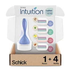 Schick Intuition Pure Nourishment Razor Kit for Women Includes 1 Razor Handle and 2 Moisture Blades with Natural Shea Butter and Vitamin E for Smooth and Radiant Skin