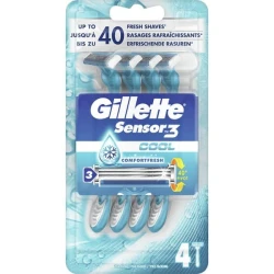 Gillette Sensor3 Cool Disposable Razor Blades 4 Count, Smooth Shave, Easy Rinse, For Men