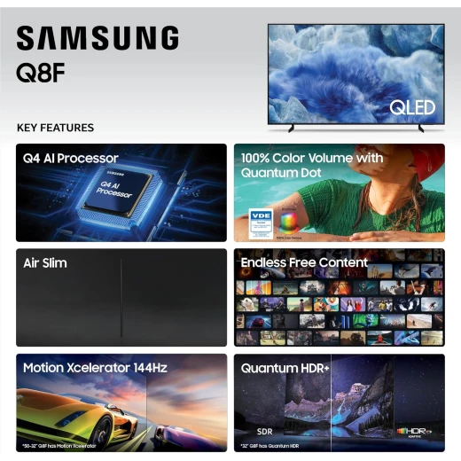 تلفزيون سامسونج 55 بوصة QLED Q8F 4K ذكي (2025) مع رؤية الذكاء الاصطناعي، HDR، ونقطة الكم - سامسونج - Image 6