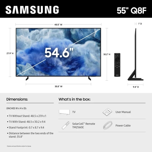 تلفزيون سامسونج 55 بوصة QLED Q8F 4K ذكي (2025) مع رؤية الذكاء الاصطناعي، HDR، ونقطة الكم - سامسونج - Image 4