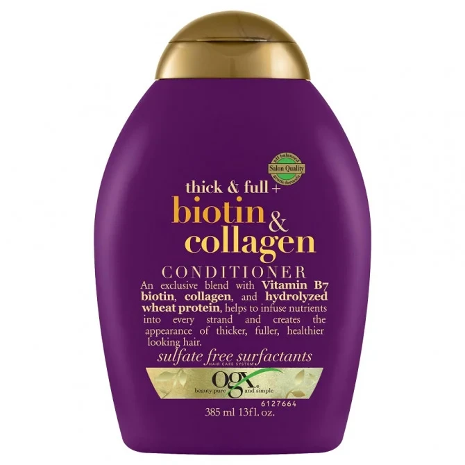 OGX Biotin & Collagen Conditioner 385ml for Thicker, Fuller Hair, Sulfate-Free Formula - OGX