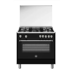 La Germania 90cm Gas Cooker 5 Burners Semi Cast Iron Black Finish Stainless Steel Hob Powerful Cooking Appliance Professional Grade Italian Design For Modern Kitchens