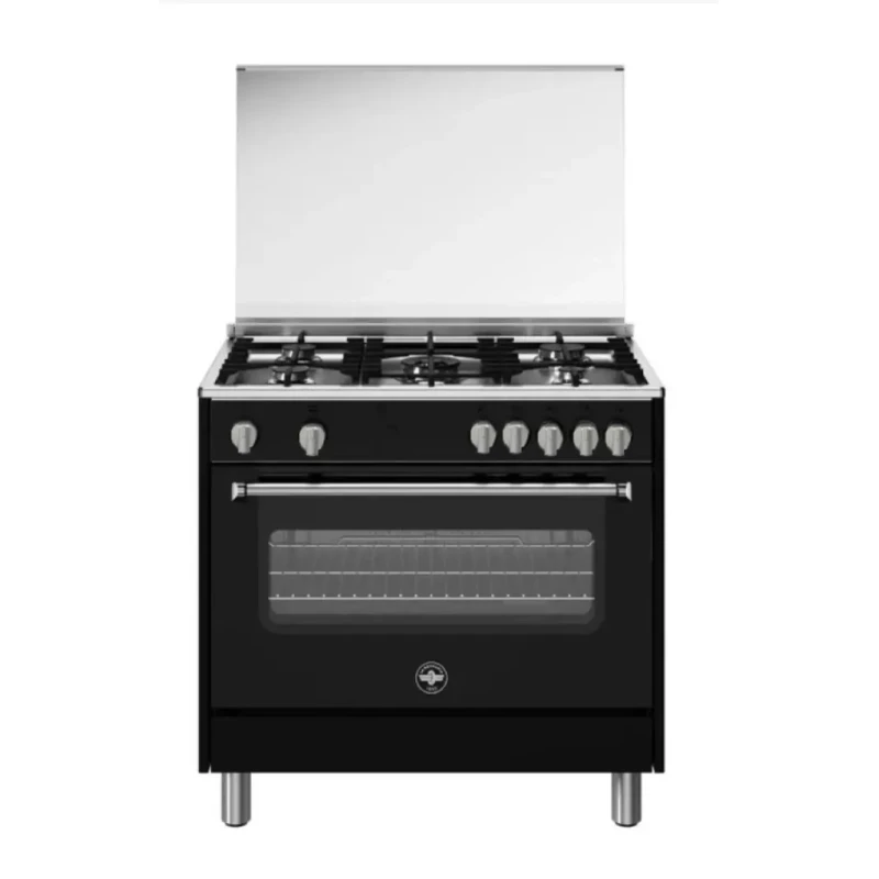 La Germania 90cm Gas Cooker 5 Burners Semi Cast Iron Black Finish Stainless Steel Hob Powerful Cooking Appliance Professional Grade Italian Design For Modern Kitchens - La Germania