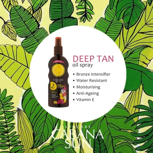 Lincocare Cabana Deep Tanning Oil Spray SPF2, 200ml | Moisturizing, Water-Resistant & Vitamin E Enriched | Enhances Natural Tan - Lincocare - Image 2