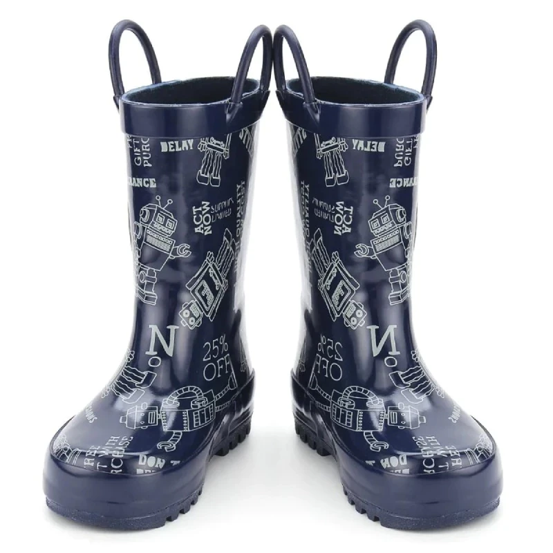 Stephen Joseph Robot Print Rain Boots for Kids, Waterproof Rubber, Size 13 - Stephen Joseph