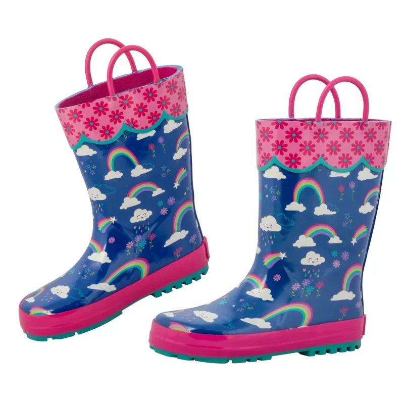 Stephen Joseph AOP Rainbow Design Rainboots for Toddlers, Waterproof, Size 9 - Stephen Joseph