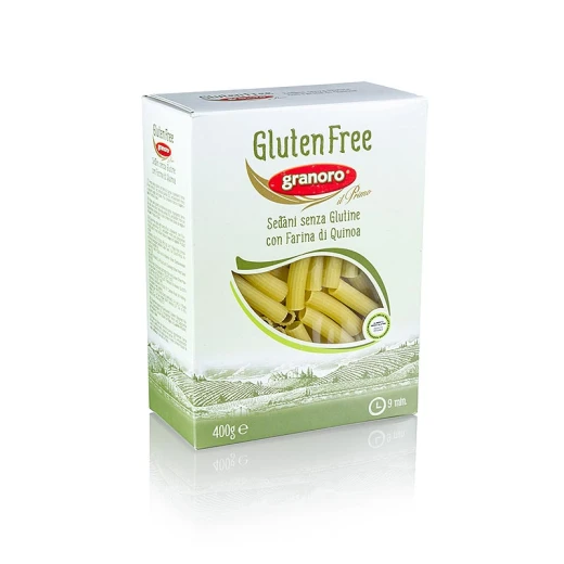 Granoro Gluten Free Sedani Pasta with Quinoa, A Delicious & Healthy Italian Pasta Option, 400 kg Carton, Perfect for Family Meals and Convenient Cooking