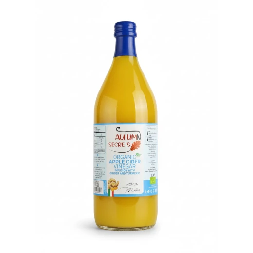 Autumn Secrets Organic apple cider vinegar with ginger and turmeric, 1 liter Made from 100% organic apple cider vinegar for natural wellness support Autumn Secrets Organic apple cider vinegar with ginger and turmeric, 1 liter Made from 100% organic apple cider vinegar for natural wellness support
