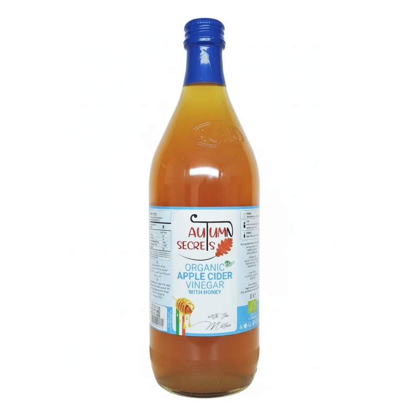 خل التفاح العضوي مع العسل من  1 لتر مصنوع من خل التفاح العضوي بنسبة 100% المخلوط بالعسل الطبيعي - اسرار الخريف