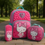 مجموعة حقائب مدرسية للأطفال 3 قطع بطبعة Hello Kitty – حقيبة ظهر وردية للصف الأول مع حقيبة غداء وعلبة أقلام، خفيفة ومتينه، مثالية للمدرسة، السفر والأنشطة اليومية، تصميم ممتع وملون - مدرسة لولو شوب
