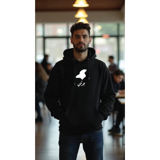 هودي أسود، متوسط، تصميم جرشي، إلهام ثقافي وفني، مريح، أنيق، مناسب للارتداء اليومي للجنسين من ديزاينلس