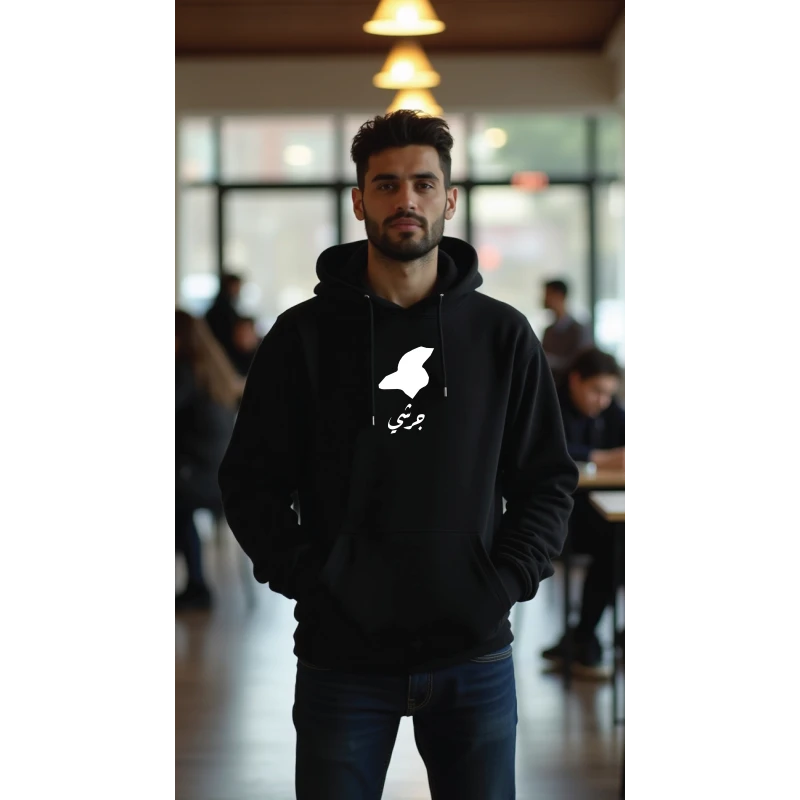 هودي أسود، متوسط، تصميم جرشي، إلهام ثقافي وفني، مريح، أنيق، مناسب للارتداء اليومي للجنسين من ديزاينلس - ديزاينليسس