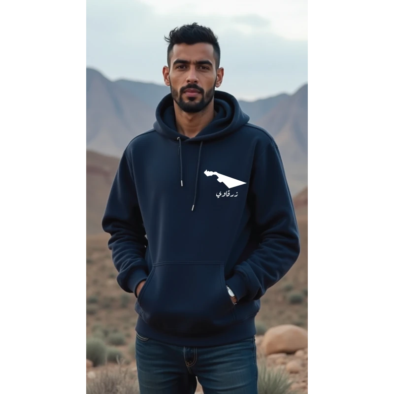 هودي كحلي، لارج، تصميم زرقاوي، إلهام ثقافي وفني، مريح، أنيق، مناسب للارتداء اليومي للجنسين من ديزاينلس - ديزاينليسس
