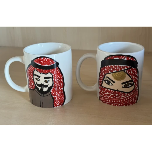 اكوب سيراميك أبيض برسومات يدوية عدد 2 - Image 4