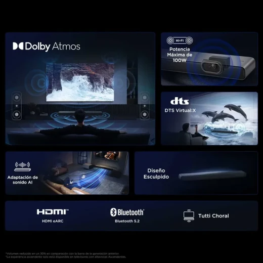 TCL S45H Sound Bar Black Dolby Atmos 40W Bluetooth Wireless Audio System - TCL - Image 4