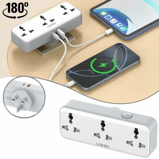 شريط طاقة LDNIO SC3317 محمول 3 منافذ تيار متردد 2 منفذ USB شحن سريع 30 واط - إل دي إن آي أو - Image 7
