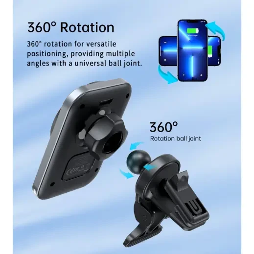 شاحن سيارة لاسلكي مغناطيسي من تشويتك 15 واط أسود، متوافق مع MagSafe، شحن سريع T206-F - تشويتك - Image 3