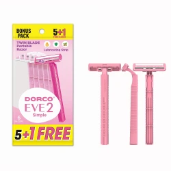 Dorco Eve 2 Disposable Razor for Women, 2 Blades Head, 5+1 Plastic Handles in a Pouch