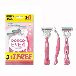 Dorco Eve 4 Disposable Razor for Women, 4 Blades Pivoting Head, 3+1 Rubber Handles in a Pouch