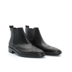 Men's Classic Black Leather  Chelsea Boots - Slip-on ankle boots with a low heel  A stylish blend of formal style and comfort, perfect for both work and social occasions 42
