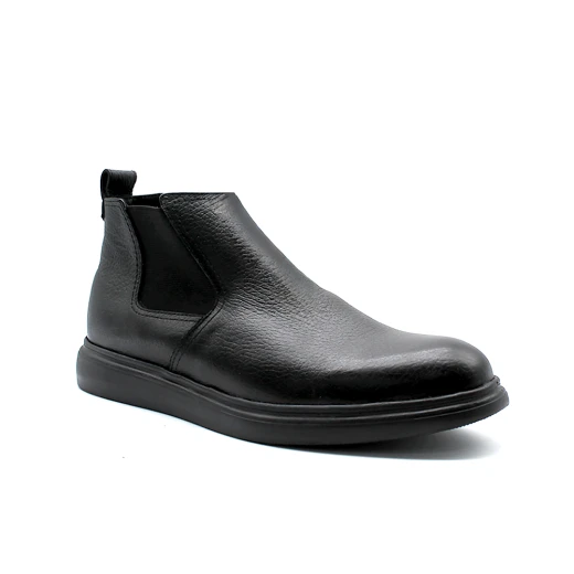 Men's trendy black leather Chelsea boots - stylish casual shoes with a chunky sole and rubber sole - easy slip-on style for young people 43 - Shooz - Image 4