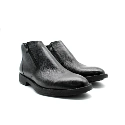 Men's Black Pebbled Leather Ankle Boots with Side Zipper – Smart Casual/Dress Winter Shoes – Premium Comfort and Style for Business & Daily Wear 42