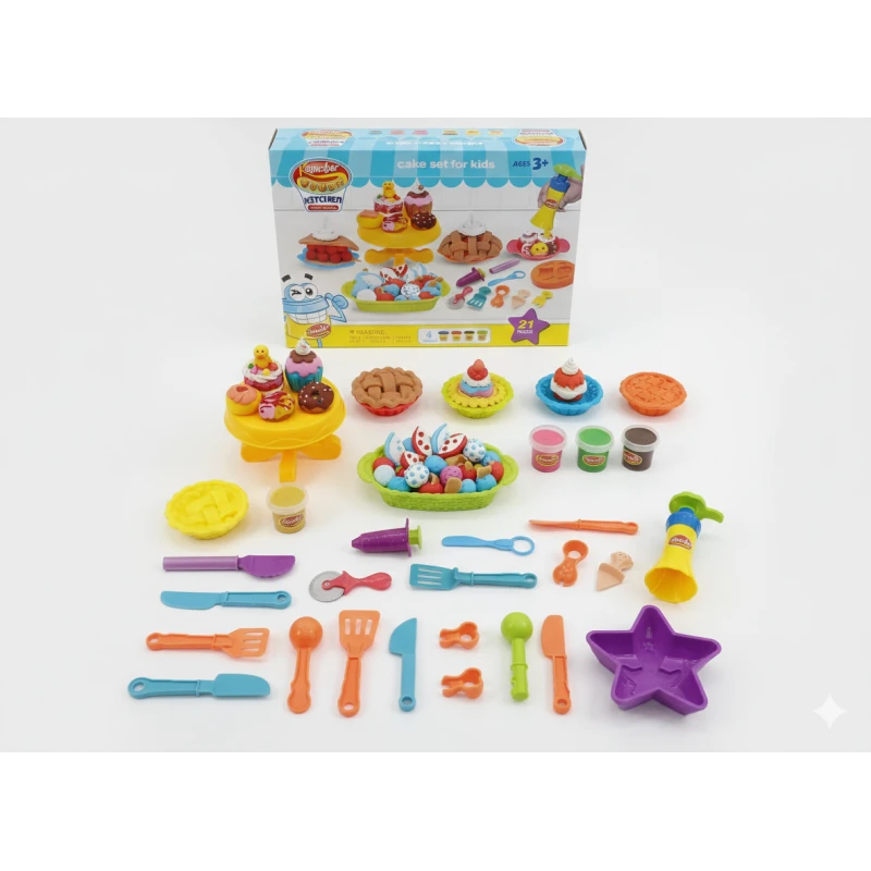 مجموعة مطبخ الطين Keyluckar (Dough Kitchen) - 21 قطعة لصنع الكيك والمعجنات - لتنمية المهارات الاجتماعية - 3 سنوات فما فوق - ماي دولي