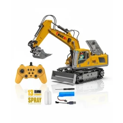 13-Channel Remote Control Alloy Spray Excavator Truck (555-19) - 1:20 Scale, 2.4 GHz Control with Simulated Spray Function