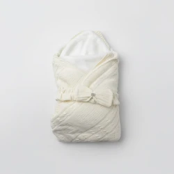 White Knitted Baby Swaddle Blanket with Hood & Bow – Soft Fleece Lining, Newborn Wrap/Carry Cot for Stroller, Crib & Special Occasions