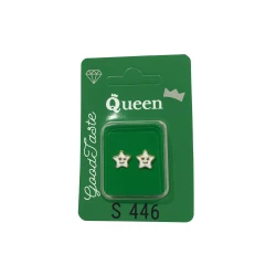 أقراط كوين الطبية - زوج، مصنوعة من الفولاذ الجراحي المضاد للحساسية ومطلية بالذهب، آمنة